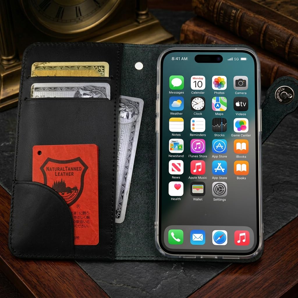 手帳型スマホケース 本革 レザーケース スマホカバー ブラック iPhone17 Amazon.co.jp: iPhone17用 ケース 日本製 栃木レザー ハンドメイド 全